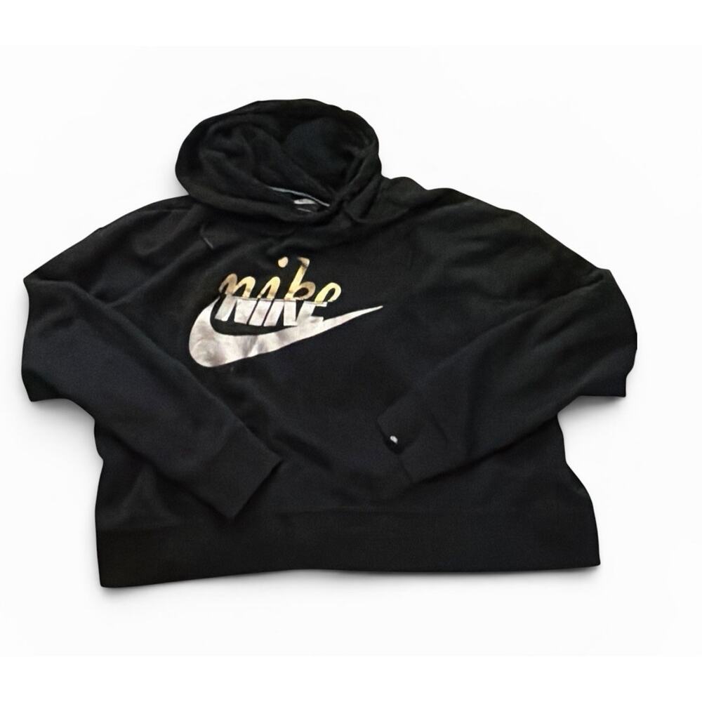Nike Black & Gold Metallic Swoosh Cropped Hoodie women Size large